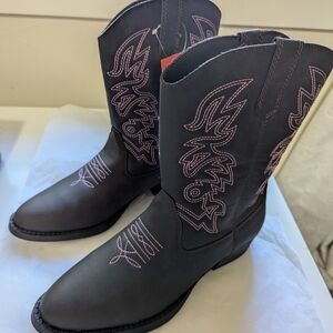 Deer Stags Ranch Western Brown Boots with Pink Stitching